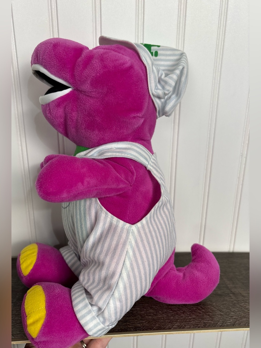 Fisher-Price Barney Train Conductor Plush Toy Stripe Overalls Barney & Friends - Picture 5 of 6